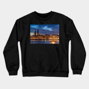 Jungfernstieg, town hall, Binnenalster, Christmas lights, dusk, Hamburg, Germany Crewneck Sweatshirt